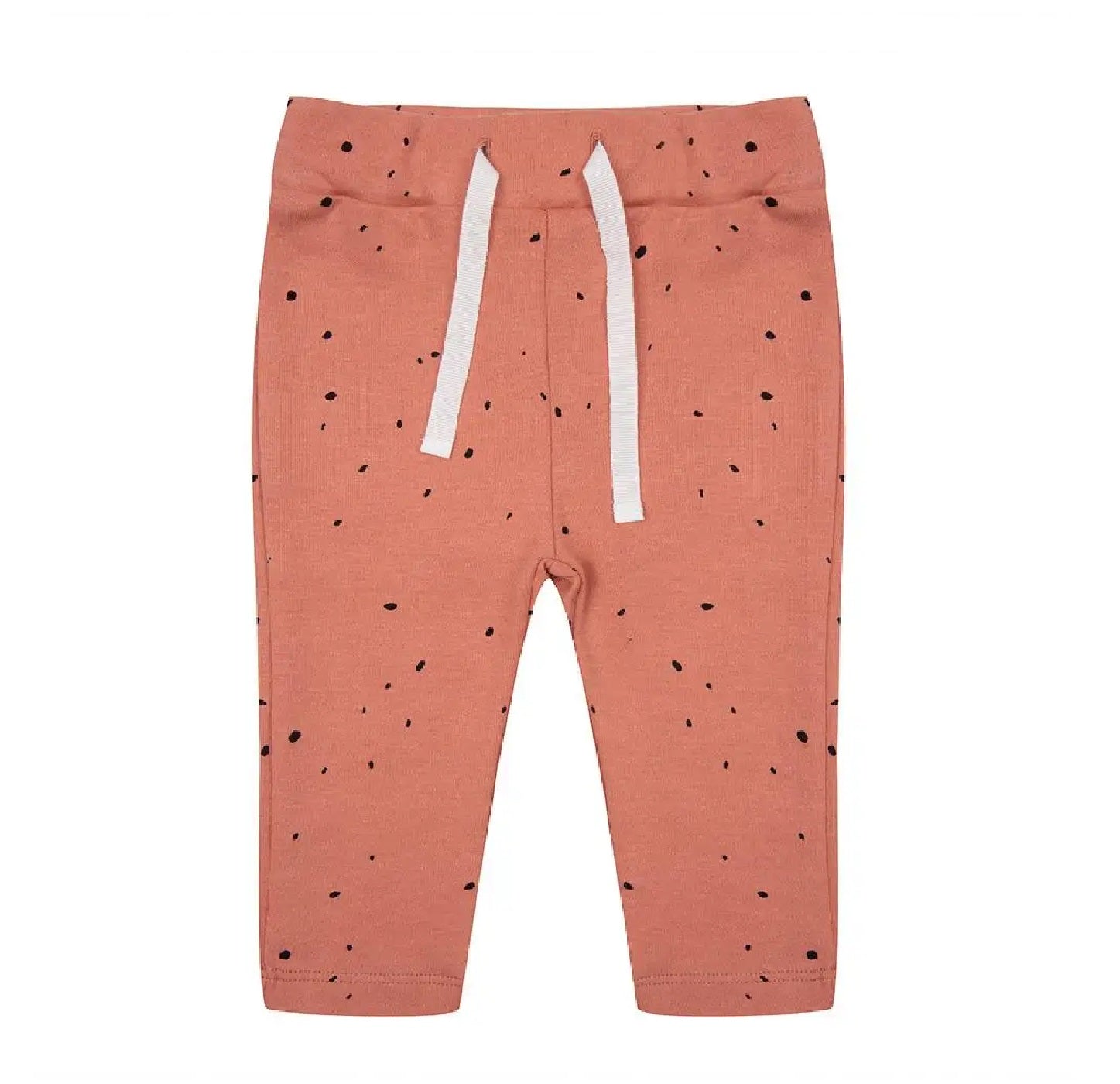 Een legging met dots print van Little Indians in de kleur oranje, gemaakt van 100% biologisch katoen.